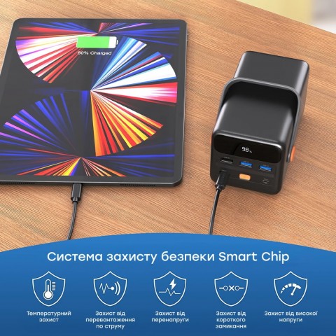 Повербанк 50000mAh Choetech B664 Deep Blue 65W PPS QC3.0 PD3.0 LED-ліхтар